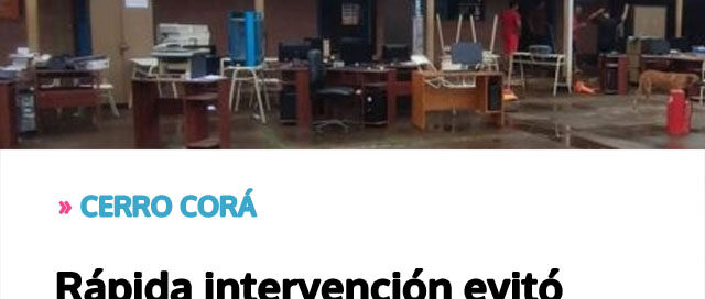 CERRO CORÁ: Rápida intervención evitó daños mayores en escuela